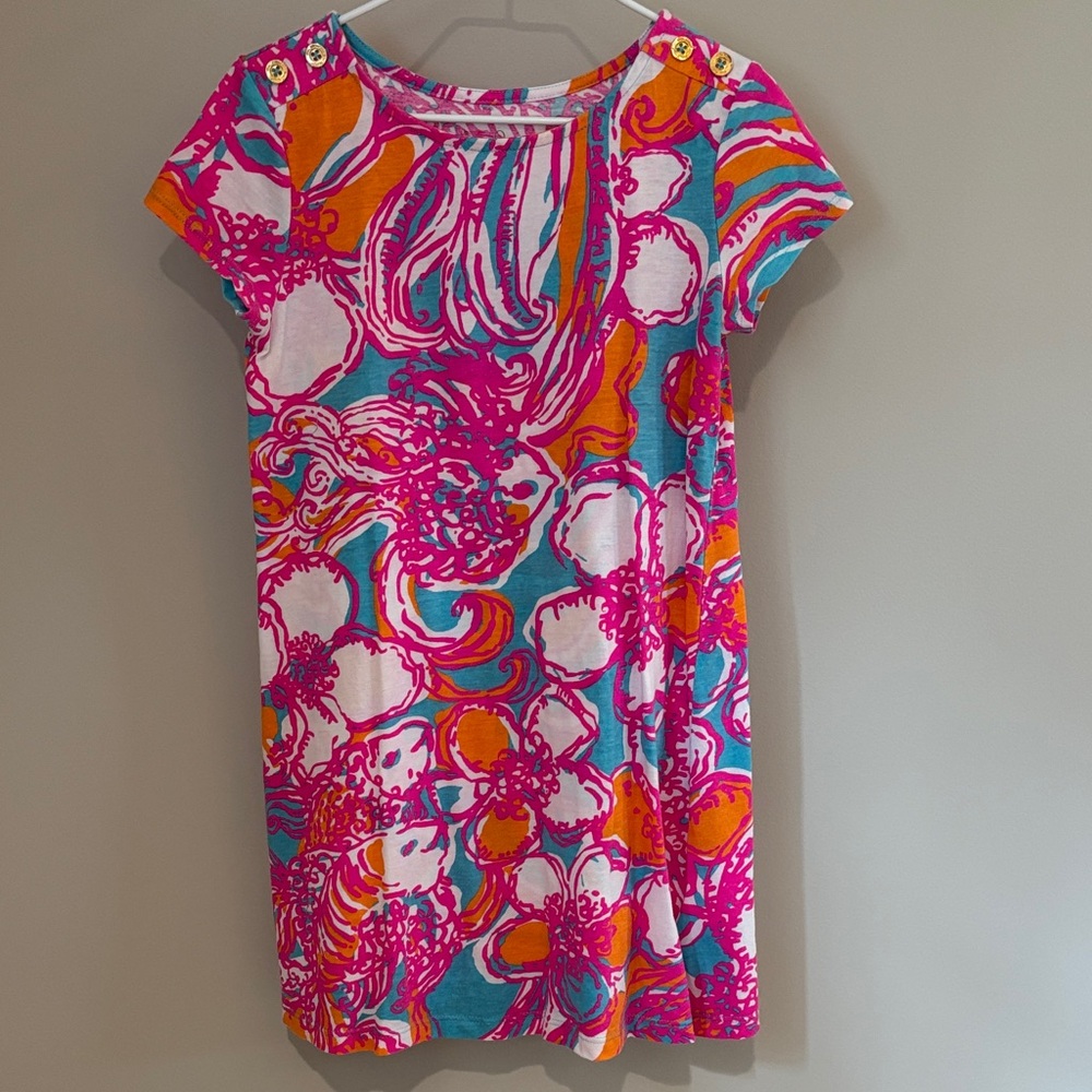 Lilly Pulitzer Girls Pink/Orange Cotton Dress; size S